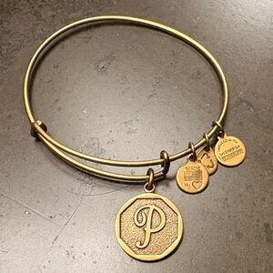 Alex and Ani Gold Charm Bangle with P Initial